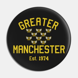 Greater Manchester (10 bees) established 1974 sports varsity logo Pin