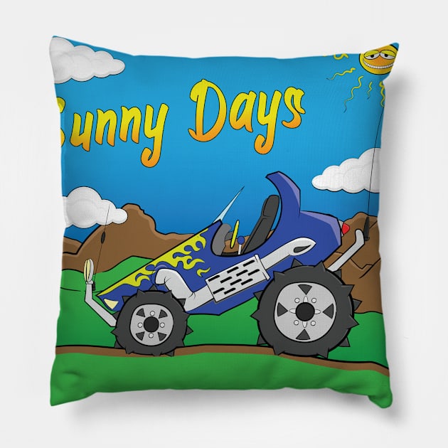 Sunny Days Blue Offroad 4x4 Rock Crawler Truck Pillow by Dad n Son Designs