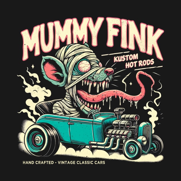 Rat Rod Creepy Cute Mummy - Retro Kustom Cars Classic Monster by QuirkyInk