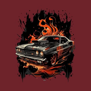 Muscle Car with Fire Background T-Shirt