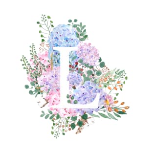 botanical monogram alphabet L hydrangea flowers T-Shirt