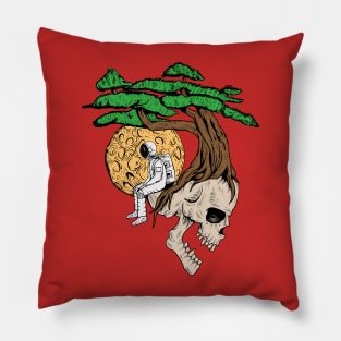 hand drawn skull astronaut Pillow