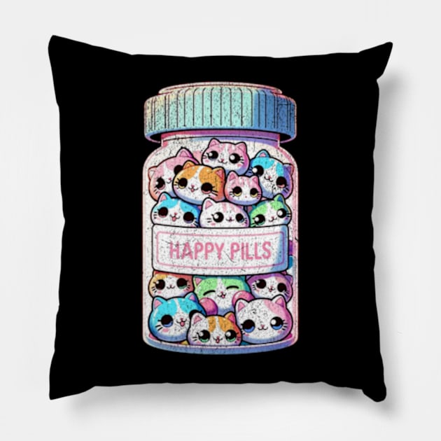 Cute Cat Happy Pills Bottle Kittens Kawaii Anime Pillow by Lavender Celeste