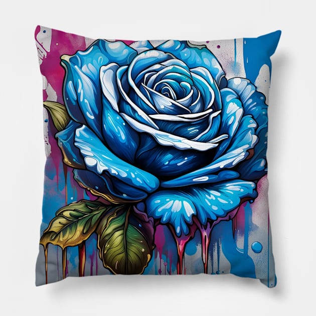 Splash Blue Rose Pillow by SmartPufferFish