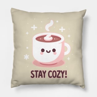 stay cozy.  cute cup of hot chocolate Pillow