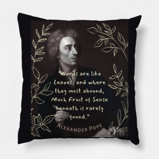 Alexander Pope  quote: Words are like leaves and where they most abound, Much fruit of sense beneath is rarely found. Pillow