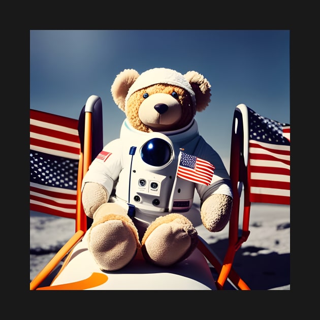 Teddy in a Space suit sitting on a deck chair on the Moon by Colin-Bentham