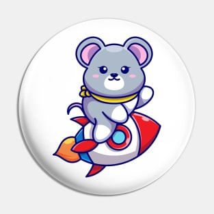 Cute mouse riding rocket cartoon Pin