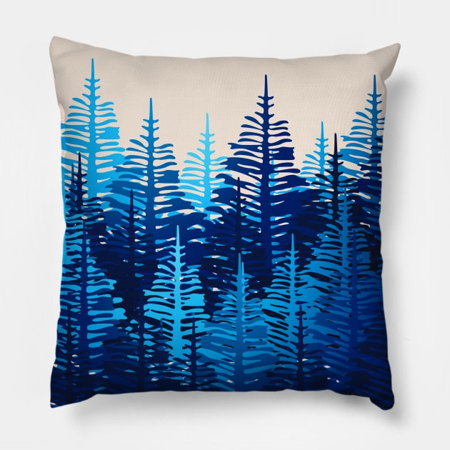 Pine Forest - Blue Light Pillow by SilverPegasus