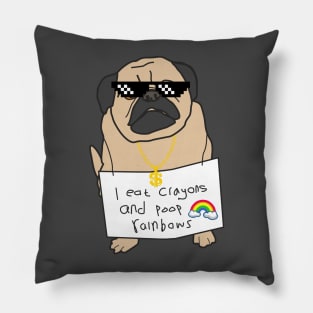 Mr Pug: i eat crayons and poop rainbows Pillow