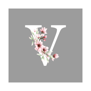 Letter V Monogram With Cherry Blossoms T-Shirt