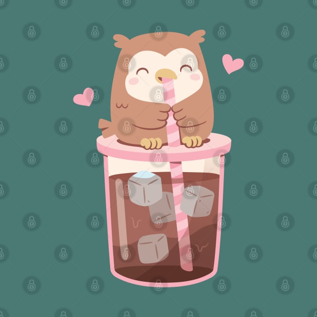 Cute Little Owl Enjoying Iced Coffee by rustydoodle