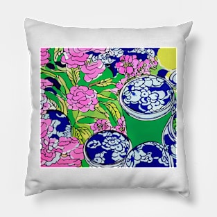 Abstract chinoiserie with Ming jars Pillow