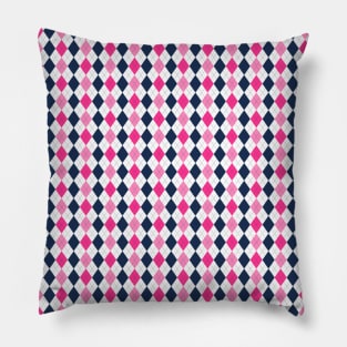 Pink Navy Blue and White Argyle Pattern Diamond Checks Pillow