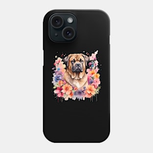 A mastiff decorated with beautiful watercolor flowers Phone Case