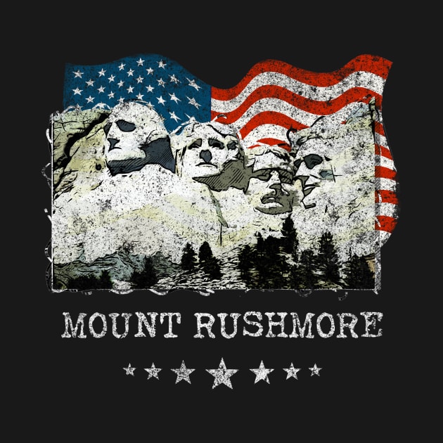 Mount Rushmore Distressed Vintage Patriots Flag Tee by Stick Figure103