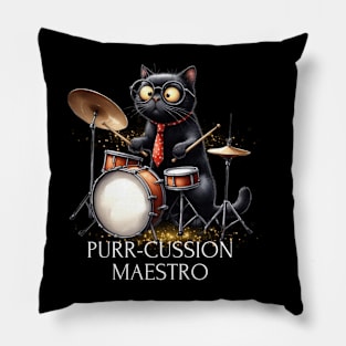 Funny Cat Playing Drums Kitten Band Drummer Pillow