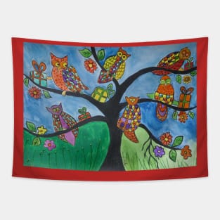 Colourful Owls and gifts Tapestry