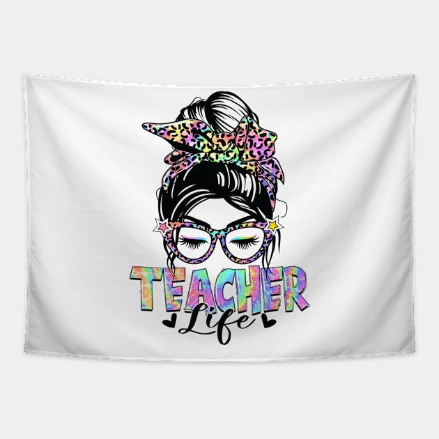 Teacher Life Messy Bun Hair Women Last Day of School Tapestry by Sun Do Gan