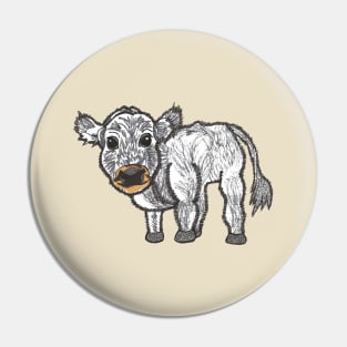 Grey fluffy cow Pin