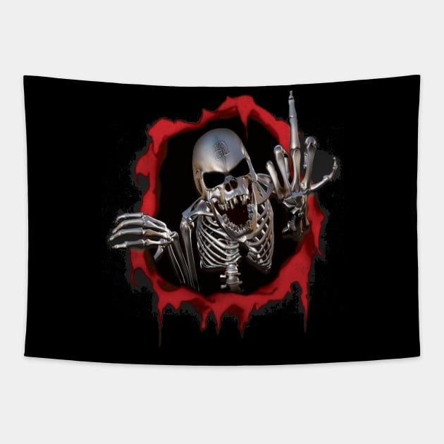 Skeleton Middle Finger Tapestry by JohnnyDzoni