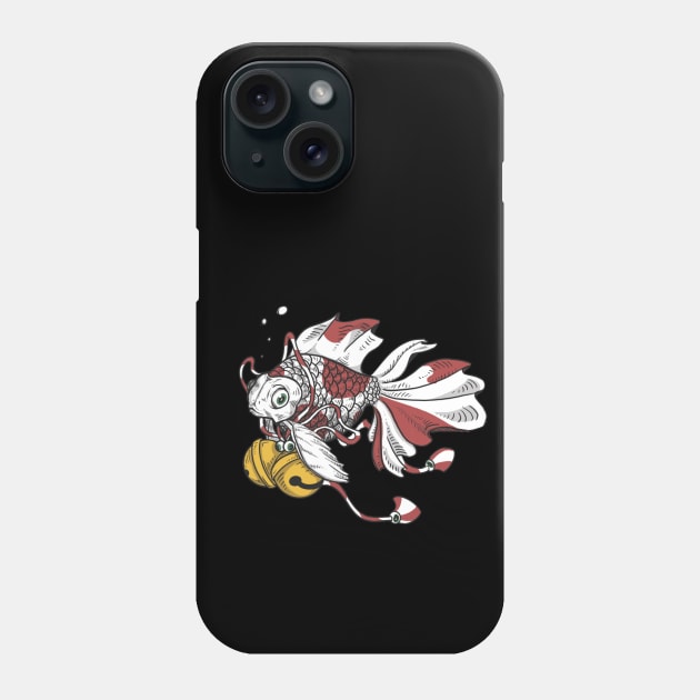 Japanese Goldfish with Lucky Bells Art Print Phone Case by CloudWalkerDesigns