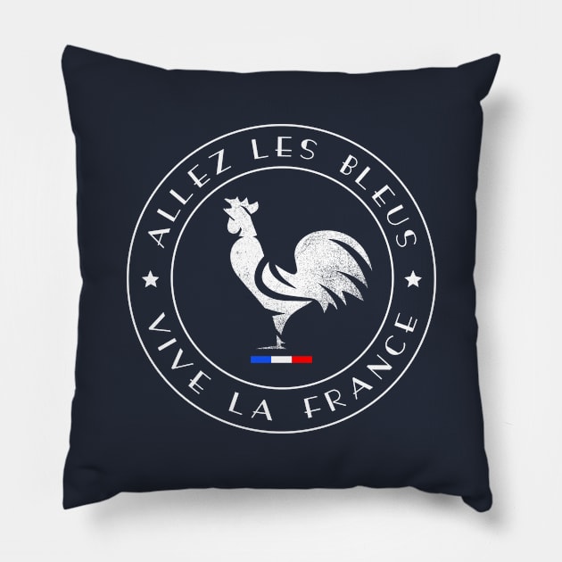 Allez les Bleus Vive La France Gallic Rooster Two Stars Pillow by French Salsa