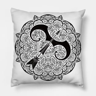 Sagittarius Mandala Zodiac in Black and White Pillow