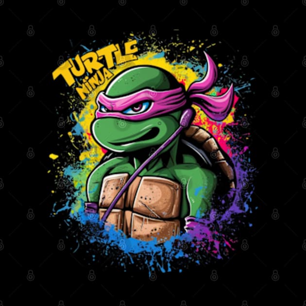 A striking and vibrant illustration of a ninja turtle, wearing a pair of sleek headphones_1 by YolandaRoberts