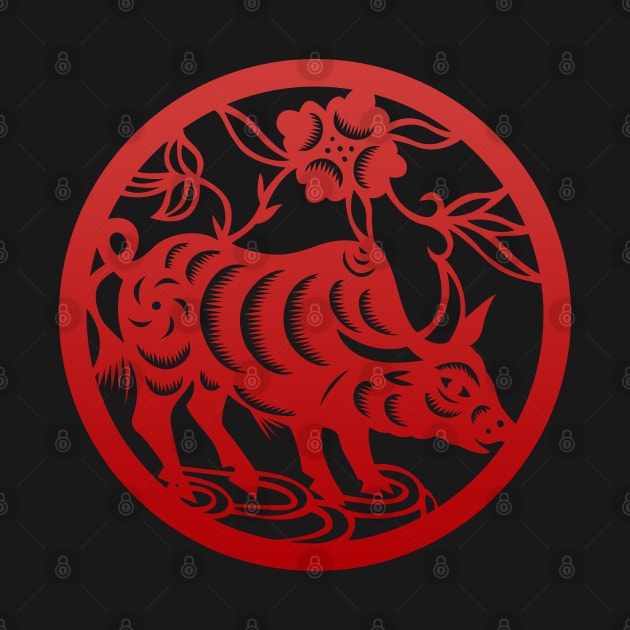 Chinese Zodiac Ox in Red by Takeda_Art