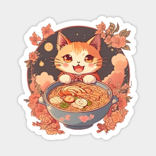 Happy Kawaii Vintage Style Japanese Ramen Cat Magnet