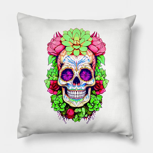 Day of the Dead Sweet Skull Halloween El dia de los Muertos Pillow by albaley