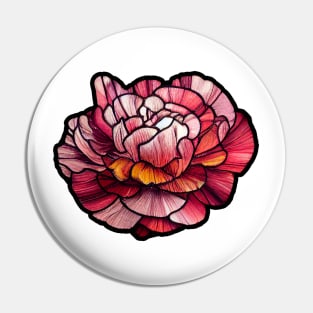 Stained Glass Red & Pink Peony Flower Pin