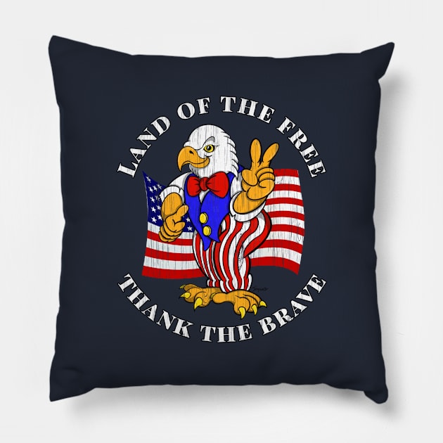 Patriotic Military American Bald Eagle LAND OF THE FREE Pillow by ScottyGaaDo