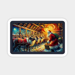 Santa & Reindeer Under Starry Skies - Van Gogh-Inspired Art Prints Magnet