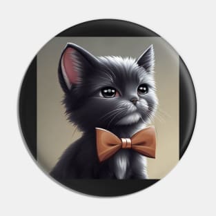 Elegant Grey and White Cat With an Orange Bow Tie | White and grey cat with brown eyes | Digital art Sticker Pin