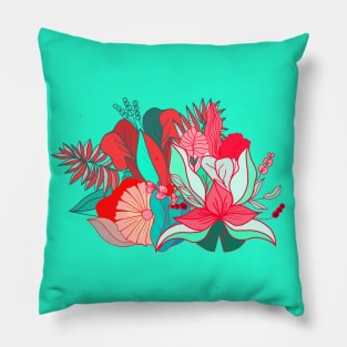 Flower tropical illustration on red and pink cute Pillow