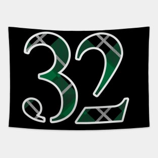 32 Sports Jersey Number Green Black Flannel Tapestry