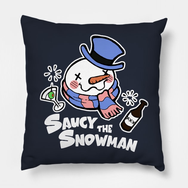 Saucy The Snowman - Frosty Humor - White Outlined, Color Version 3 Pillow by Nat Ewert Art