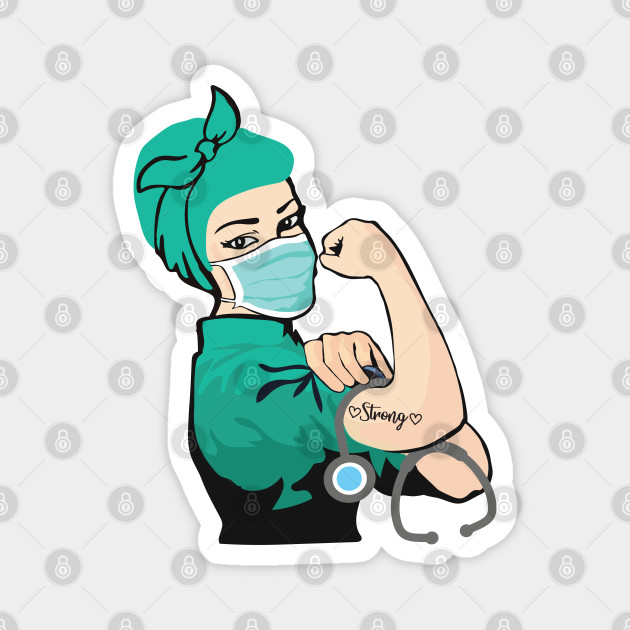 Pin Up Nurse Girl Wearing Mask with Strong Tattoo - Nurse - Magnet | TeePublic Pin Up Nurse Girl Wearing Mask with Strong Tattoo - Nurse - Magnet | TeePublic