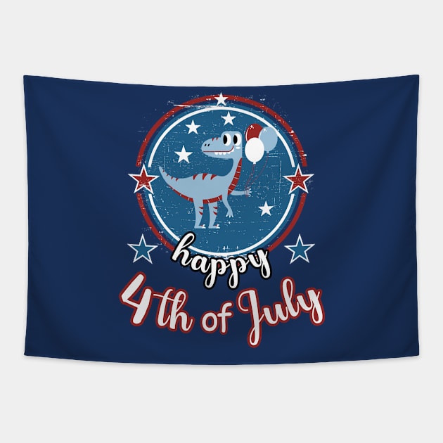 Happy 4th of July Cute Patriot Dinosaur Tapestry by Cute Pets Graphically