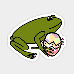 Green Frog Holding Easter Egg Magnet