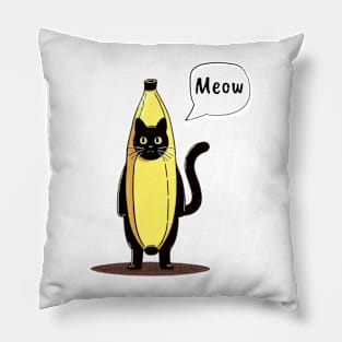 Banana Black Cat Meow Pillow