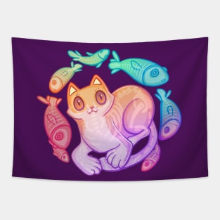 Ghost Cat and Fishes Tapestry