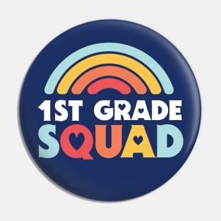 Cute School Teacher 1st Grade Squad with Retro Rainbow and Hearts Pin