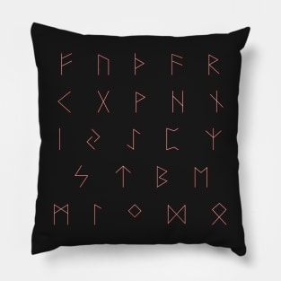 Futhark Rune Alphabet Stickers in Burnt Wood and Inlaid Bone Pillow