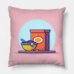 Cereal Box And Milk With Bowl Cartoon Vector Icon Illustration Pillow