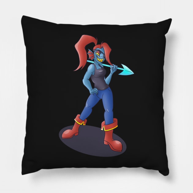 Undyne strikes a pose Pillow by HoneyHeartStudios