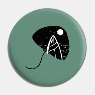 Cool Stingray Silhouette - Surfboard in the Ocean Pin