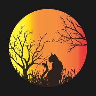 Black Cat Spooky Moon Halloween Witch Monster Ghost Pumpkin T-Shirt